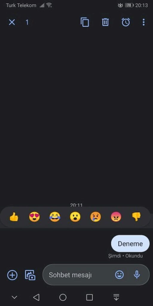 RCS Emoji İle Tepki Verebilme